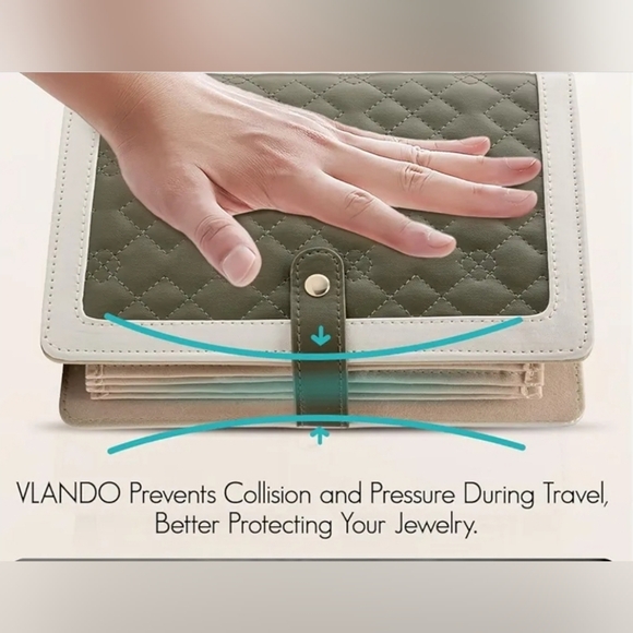 Vlando Yancy Travel Jewelry Organiser Foldable Jewelry Storage Book Green/Cream - Picture 2 of 15